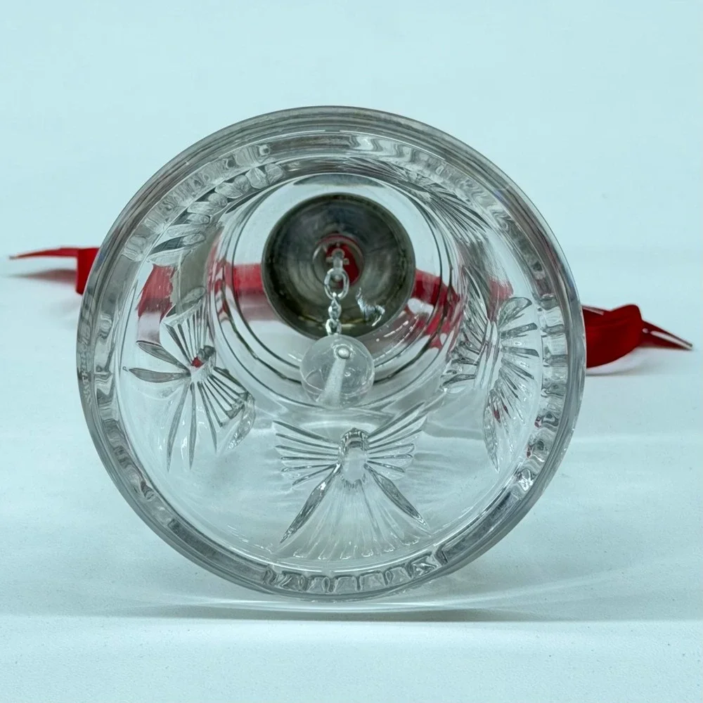 Vtg Waterford Crystal Angel Bell Christmas Ornament with Gold Tone Display Stand